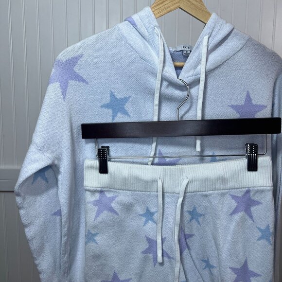 Fate Y2K Star Hoodie Blue Purple Distressed Hem Pullover Sweatshirt Shorts Set S - Picture 1 of 15